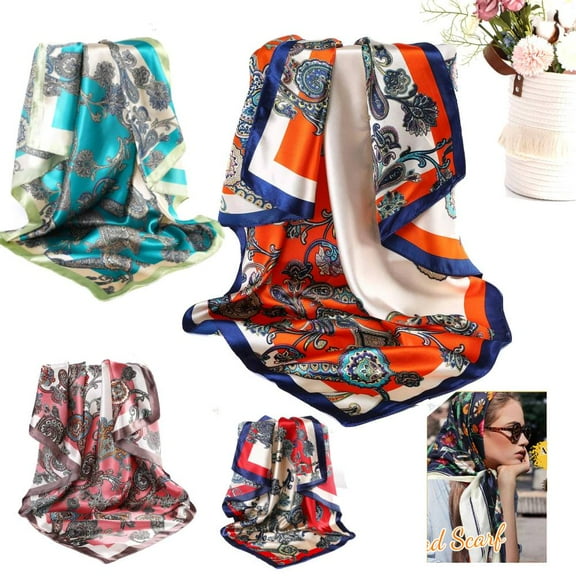 35” Large Satin Square Head Scarf - 4Pcs Silk Floral Head Scarves Women Hair Scarves Hair Bandanas