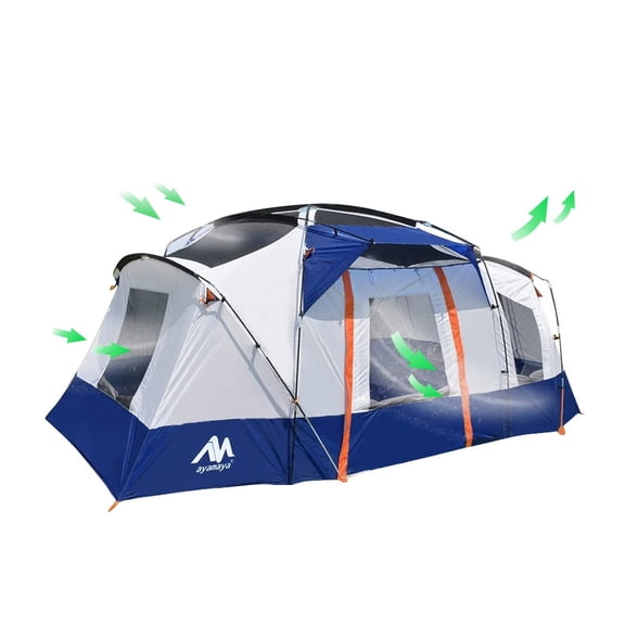 KANCOKIT 10-Person Family Tents, Waterproof Large Camping Tent with Skylight & Removable Rainfly for Family Hiking Traveling