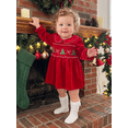 thumbnail image 4 of Cjfdfy Newborn Baby Girl Christmas Outfit Christmas Tree Bow Velvet Romper Classic Bubble Long Sleeve Doll Collar Bodysuit A-line Dress Cute My First Christmas Fall Winter Outfits, 4 of 9