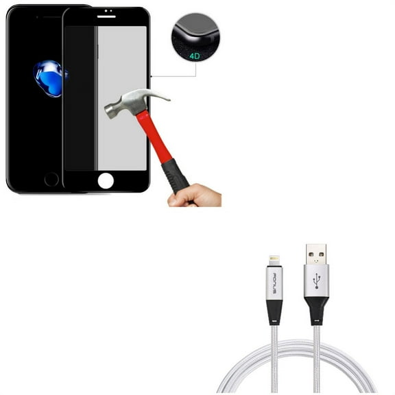iPhone 8/7/6S/6 - Charger Cord 10ft USB Cable w Tempered Glass Privacy Screen Protector - Power Wire Braided Long Sync, Curved Anti-Spy Anti-Peep 4D Edge Case Friendly for iPhone 8/7/6S/6