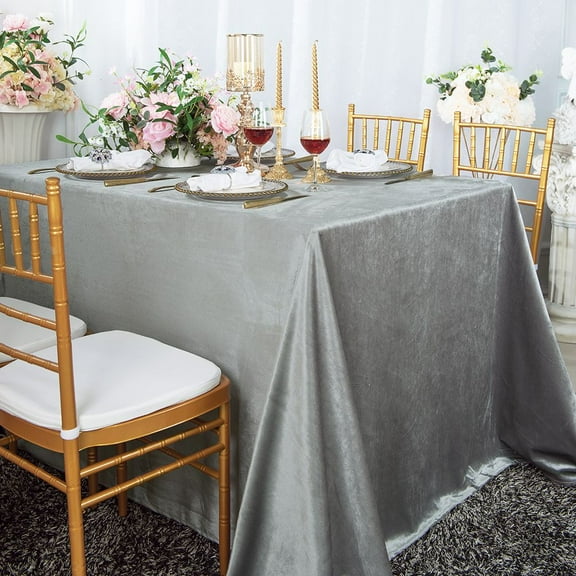 Wedding Linens Inc. Wholesale 90"x 132" Rectangular Italian Velvet Tablecloth - Silver