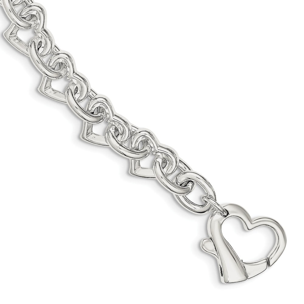 Solid 925 Sterling Silver 7.5inch Unique Heart Link Charm Bracelet 7.5