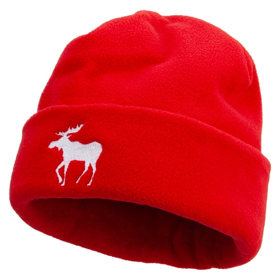 American Moose Long Beanie Embroidered Big Size Reversible Micro Fleece Cap - Red XL-3XL