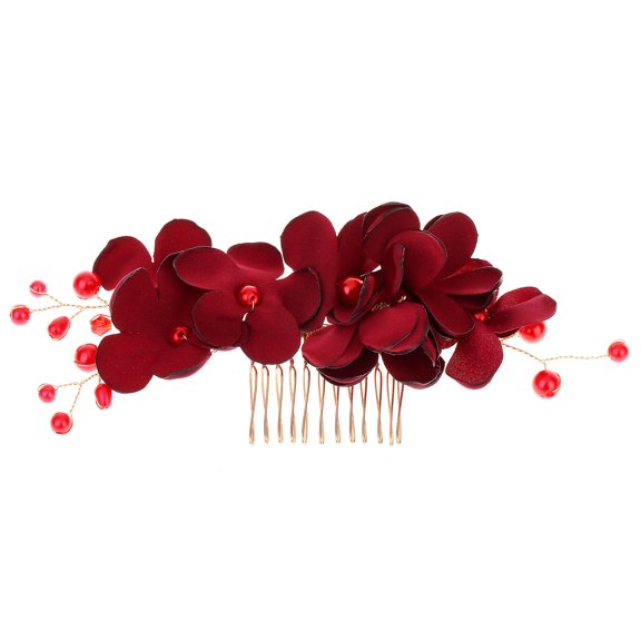 ERDOUY Bridal Flower Wedding Hair Pins Crystal Pearl Hair Combs Clips Headpiece Gold Wedding Hair Accessories Jewelry with Rhinestone for Brides Bridesmaids Women Girls (Red)