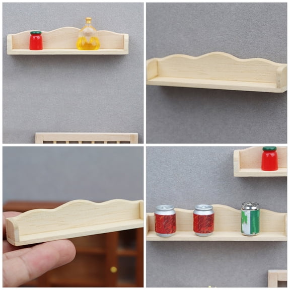Voiceine 3pcs Dollhouse Wall Shelf 1:12 Scale Miniature Dollhouse Accessories Doll House Storage Wall Shelf Rack For Kitchen Scene