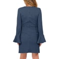 thumbnail image 2 of Langwyqu Long Sleeve Flared Sleeve Girls Slim Waffle Knit Dress With Belt For 5-14 Years, 2 of 5