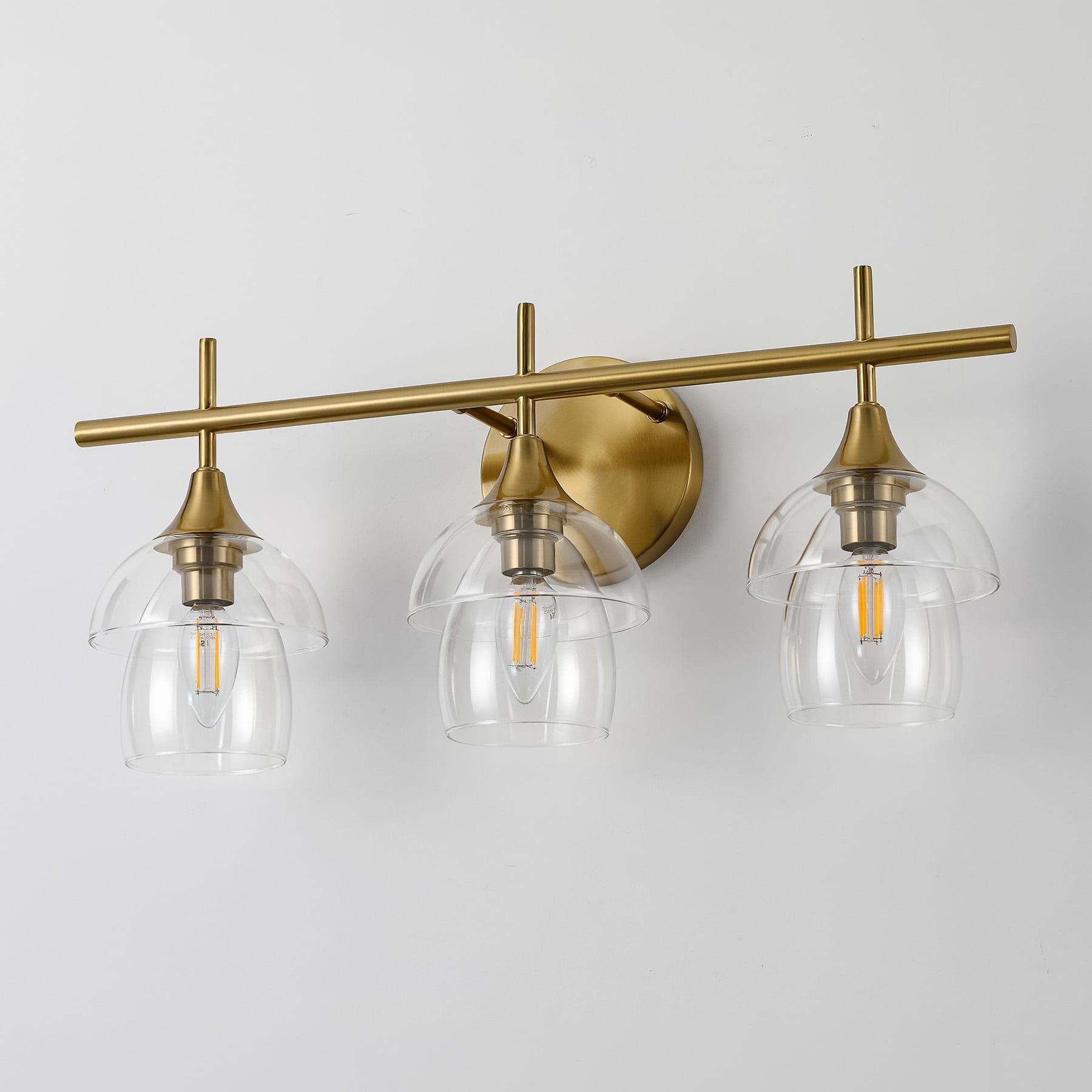 Fnova 3-Light Bathroom Vanity Light with 2-Tier Clear Glass Shade, E12 Base, Anti-Rust Finish for Bathroom Vanity Bedroom