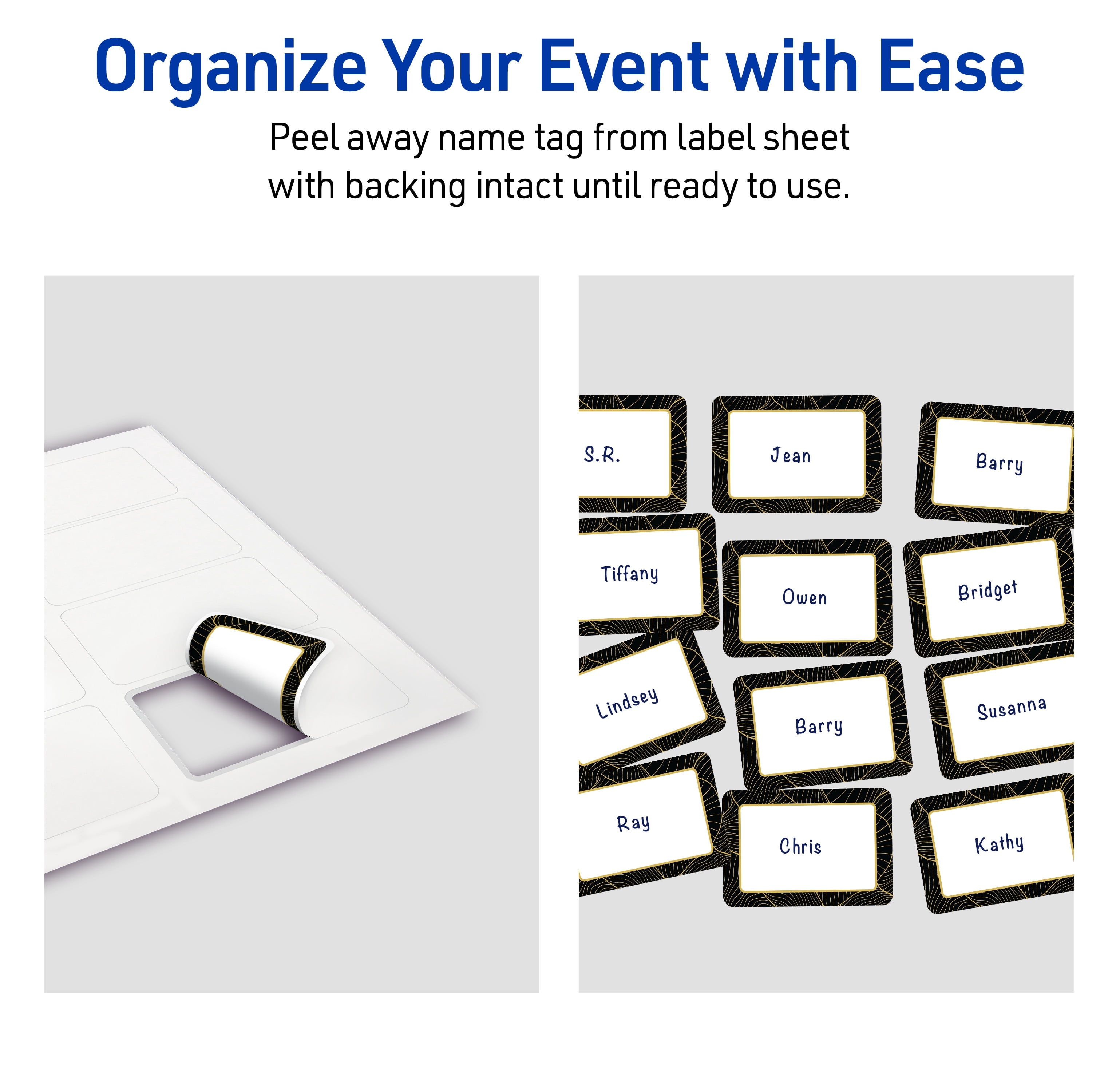 Avery Adhesive Name Tags, Matte White, Black & Gold Veins