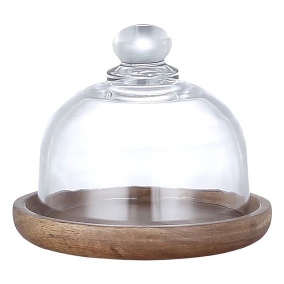XSCPXTT Mini Glass Dessert Dome with Base, Small Decorative Cake Tray with Glass Dome Cover, Cake Fruit Display Server Tray Appetizer Dessert Cheese Serving Platter Brown