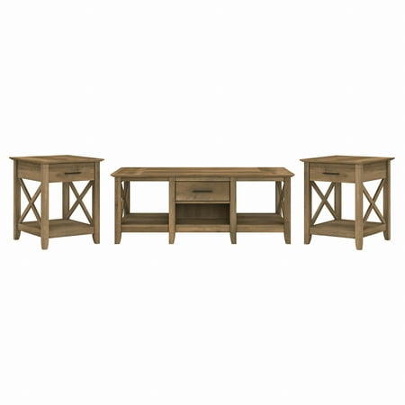 Bush Furniture Key West Coffee Table with 2 End Tables Reclaimed Pine