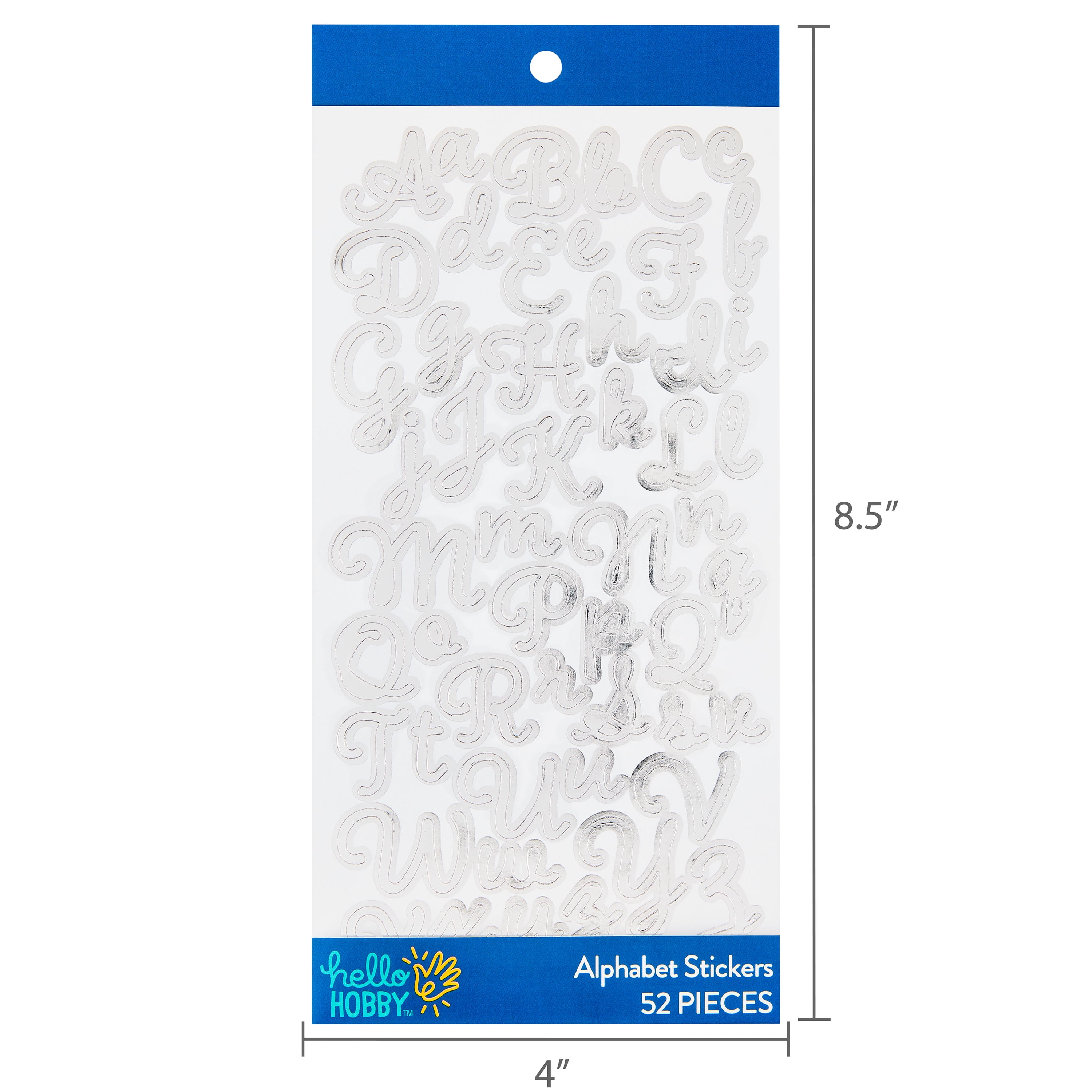 Hello Hobby Silver Foil Alphabet Stickers, 52 Count