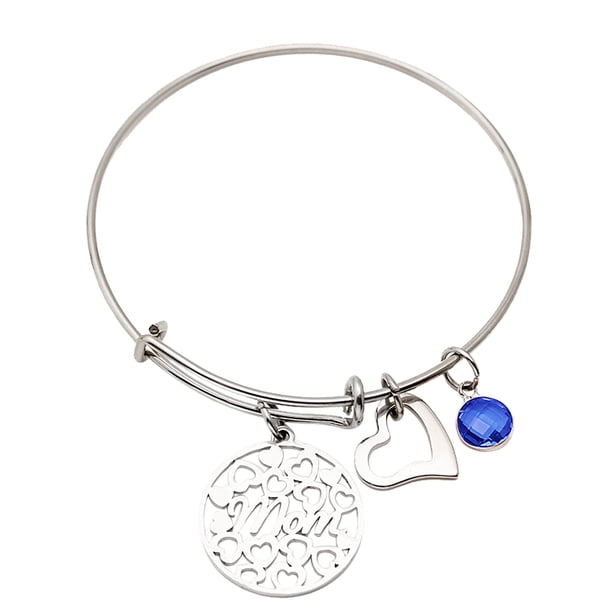 Pulsera para mujer, regalo para mamá, de acero inoxidable, con piedra de nacimiento de doce colores, ajustable y ajustable.