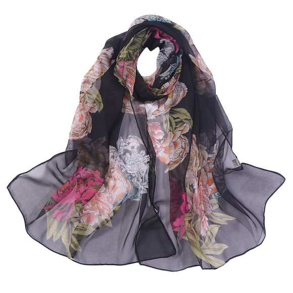 Silk Scarves Women Fashion Women Flower Print Long Soft Wrap Scarf Simulation Silk Shawl Scarves