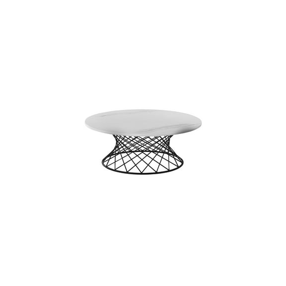 White Marble Coffee Table - 36" Round with Black Metal Base - Modern Spiral Design