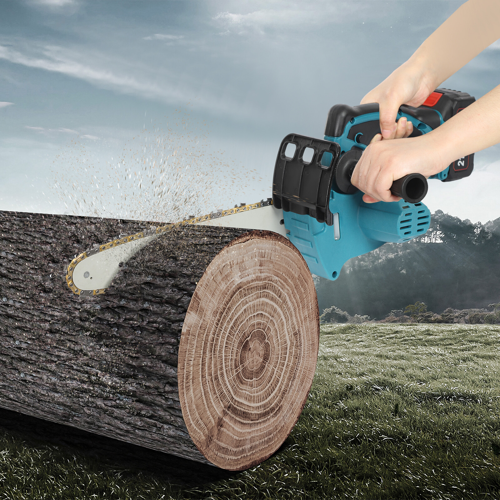 Miumaeov 21V Handheld Electric Chainsaw 12" Cordless Chain Saw Rechargeable Wood Cutter Tool with Carry Case