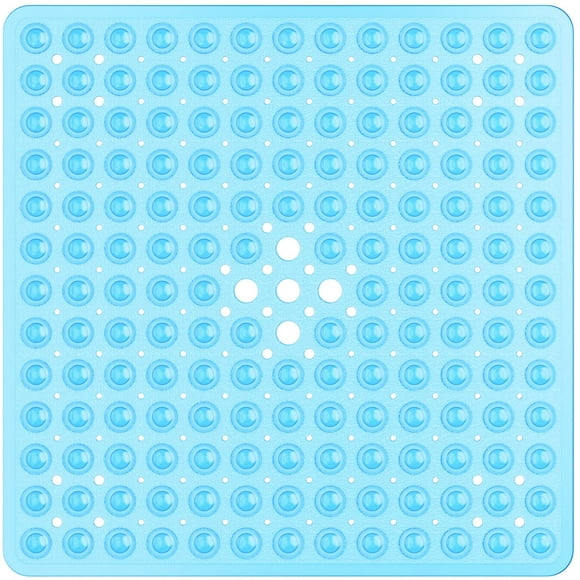 CPDD Non Slip Shower Mats - 21x21inches Square Shower Mat, Anti Slip Bath tub Mat with Suction Cups, Rubber Bath Mat with Drain Holes, Shower Stall Mat for Elderly, Machine Washable, Clear Blue