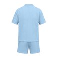 thumbnail image 5 of hotojiny Men's Summer Beach Outfits 2 Piece Sweatsuits Big and Tall Golf Shirts 1/4 Zip Top and Shorts Vacation Texture Sets(Blue,X-Large), 5 of 5
