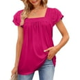 thumbnail image 4 of safuny Women's Trendy Loose Tops Clearance Solid Tops Ruffle Sleeve Tees Square Neck Shirts Leisure Elegant Vintage Clothing 2024 Fashion Summer Hot Pink M, 4 of 8
