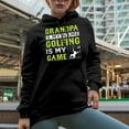 thumbnail image 2 of Grandpa Is My Name, Golfing Is My Game Quote for a Grandfather Golf Player, Golfing or Golfer Themed Merch Gift, Black Hooded Sweatshirt or Hoodie, Small, 2 of 5
