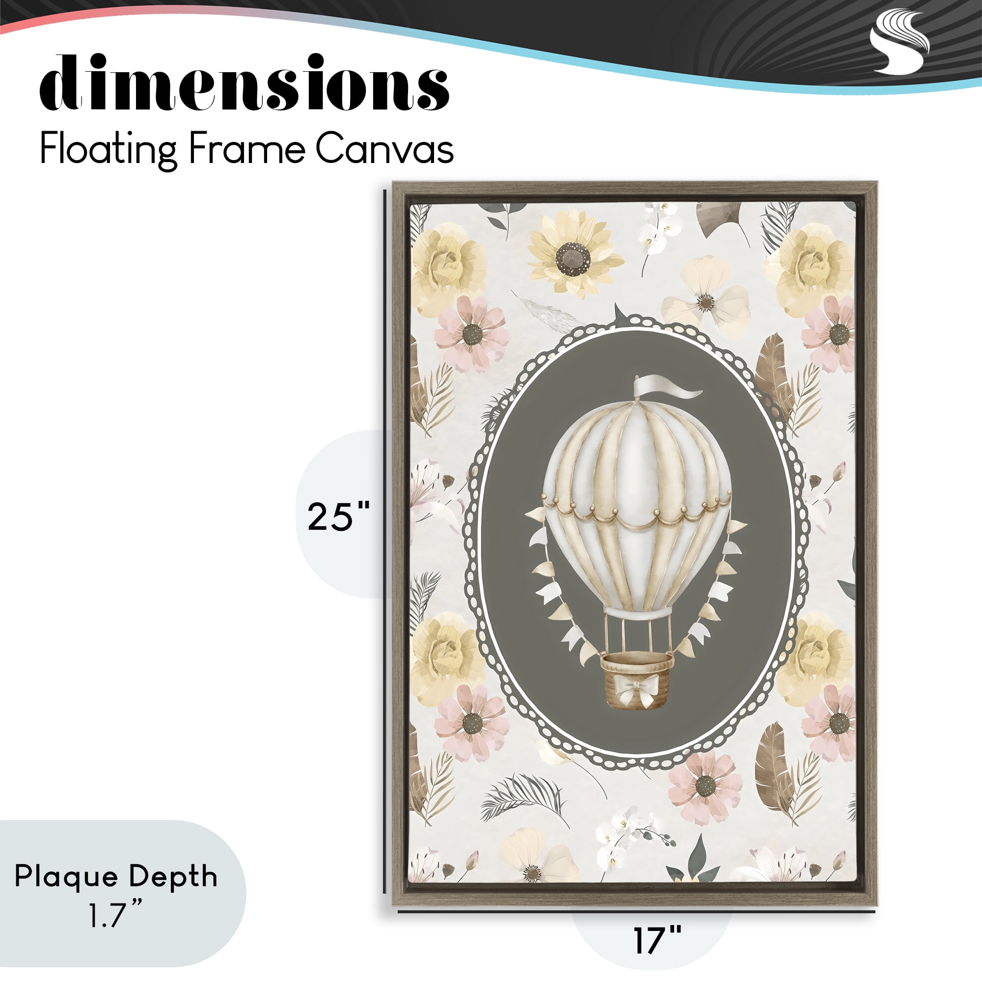 Stupell Industries Sunnyside Balloon over Florals Brown Framed Floater Canvas Wall Art, design by Ink Drop Loft