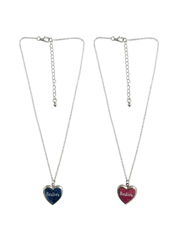 Wonder Nation Girl's 2 Piece "Besties" Heart Pendant Necklace Set