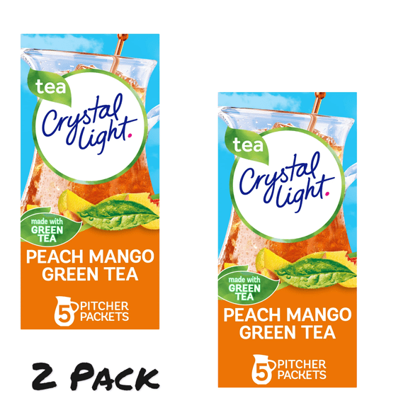( 2 Pack ) Crystal Light Peach Mango Green Tea Sugar Free Drink Mix, 5 ct Pitcher Packets