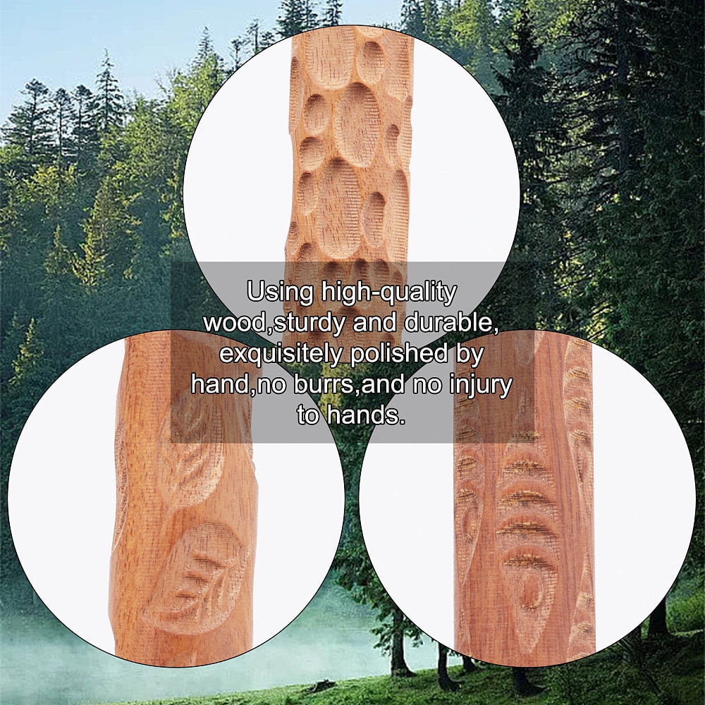 3Pcs 3 Style Wooden Handle Clay Texture Roller Pottery Tools Stone/Leaf/Fish Pattern Mixed Patterns 12x1.5cm 1pc/style