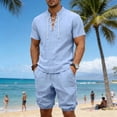 thumbnail image 4 of SOOMLON Mens 2 Piece Short Sets Big and Tall Henley Linen T Shirts Side Tie Jogger Shorts Summer Beach Outfits Sets, 4 of 9