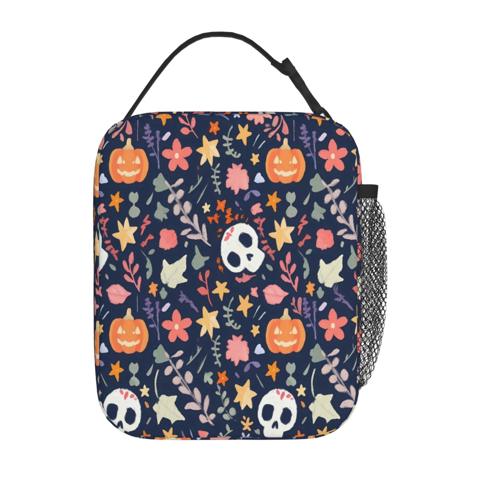 Lunch Bag For Women Men Insulated Portable Lunch Box Bento Box Office Picnic Travel Cooler Bag Skullhead Pumpkin Flower