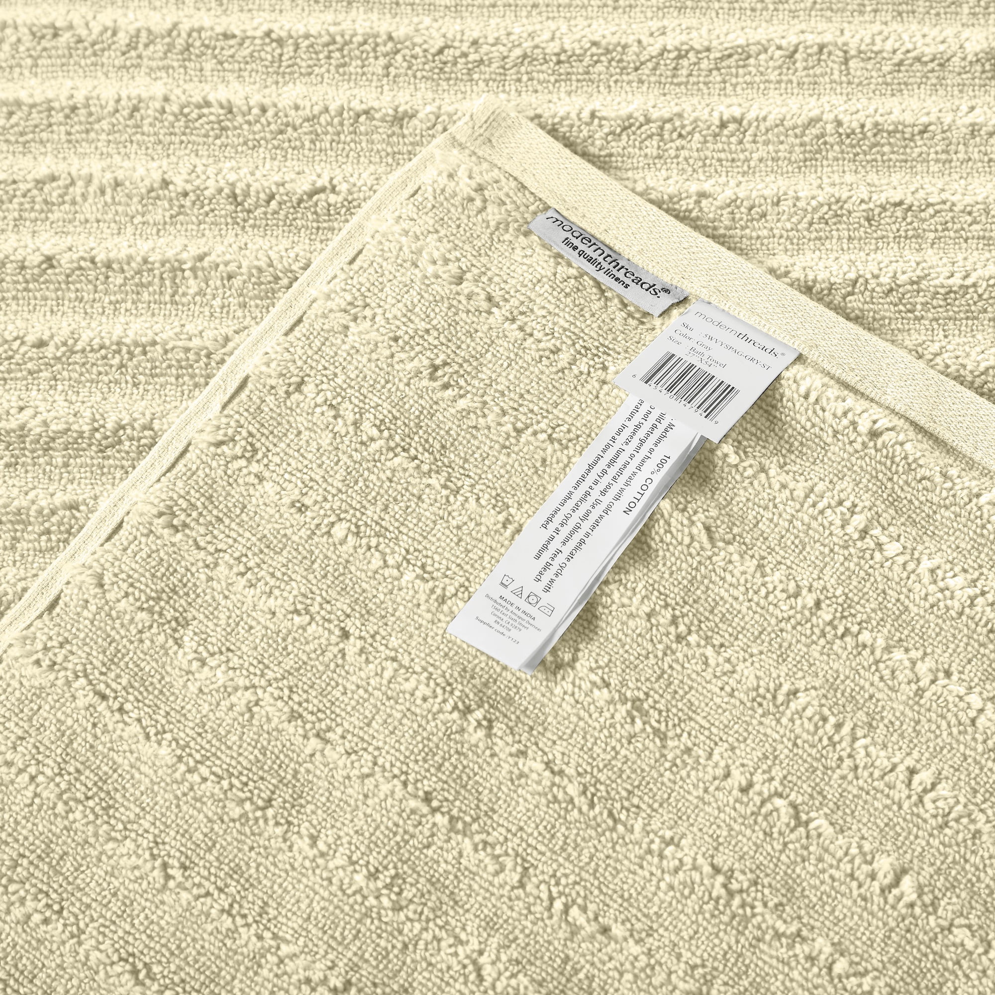 Modern Threads Wavy 6-Piece Adult Bath Towel Set, Quick Dry 100% Luxury Cotton, Ivory