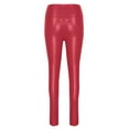 thumbnail image 4 of Tuphregyow Solid Matte PC Leather Women's Open Crotch Pants - Slim Flare Long Leggings - Summer Stretchy Casual Elastic Lightweight Regular Fit Red XL, 4 of 5