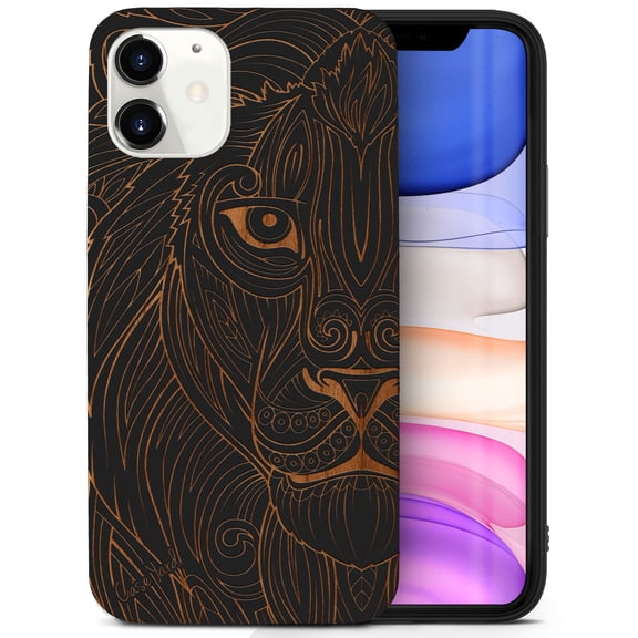 Case Yard Wooden Case for iPhone-12-Mini Soft TPU Silicone cover Slim Fit Shockproof Wood Protective Phone Cover for Girls Boys Men and Women Supports Wireless Charging Greek Lion Design