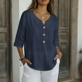thumbnail image 7 of Ashirexll Womens Casual Tops, Fashion Solid Button Shirts Loose T Shirts Blouse with V-Neck, 7 of 7