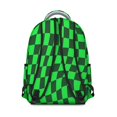 thumbnail image 3 of Green and Black Wavy Checkered Backpack for School, Cute School Bag with Adjustable Shoulder Straps and Padded Back, 15.3"x11"x7.1", 3 of 5
