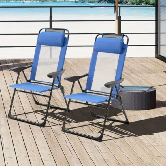 Zateety Folding Terrace Chair 2-piece Set, Outdoor Lounge Chair with Adjustable Backrest and Detachable Headrest