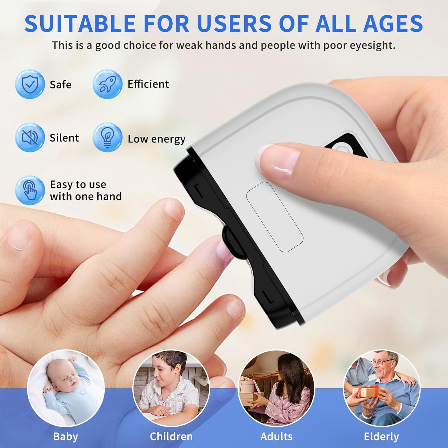 ABPETE 3-in-1 Electric Nail Clipper, Smart Nail Clipper for Seniors with Polishing & 3 Speeds, Automatic Cutter with LED Light and Nail Clipping Collection Box for Seniors/Adults/Baby