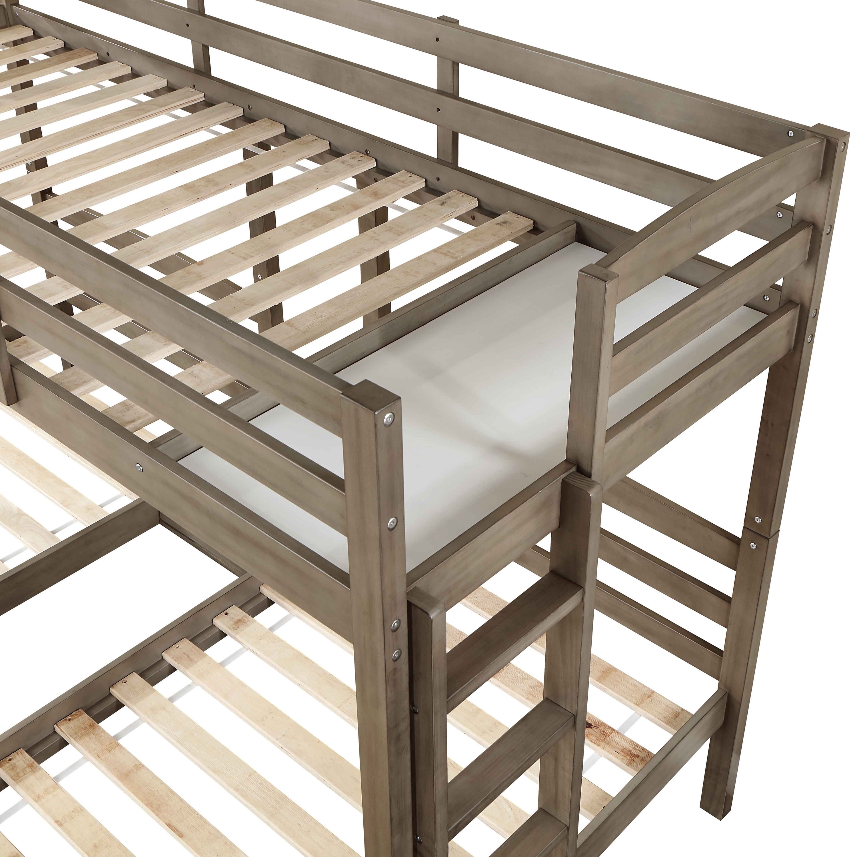 Furniture of America Roligt Kids Triple Twin Wood Bunk Bed with USB, Gray