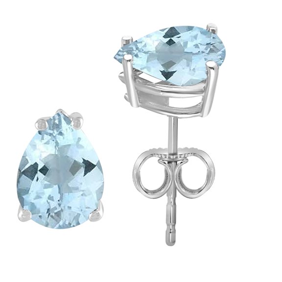 AoneJewelry7x5mm Pear Shape Natural Aquamarine Stud Earrings for Women For Womens Prong-Setting