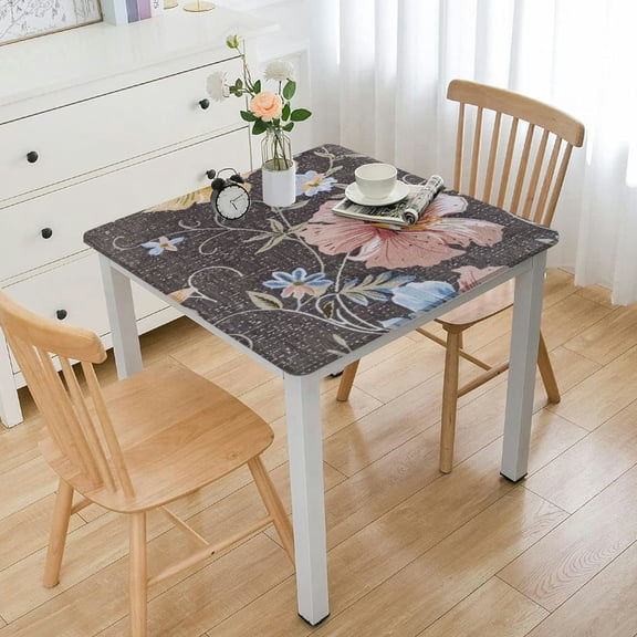 BANET Table Cloth Cover Small Square Table, Square Oilcloth Tablecloth, Wipeable Tablecloths for Parties Card Table, , Camping Tan white