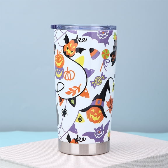 Insulated Coffee Tumbler, Halloween Coffee Mug, Stainless Steel Coffee Cup, Travel Coffee Tumbler, Double Wall Reusable Beverage Holder Perfect for Road Trips, Hiking, Office