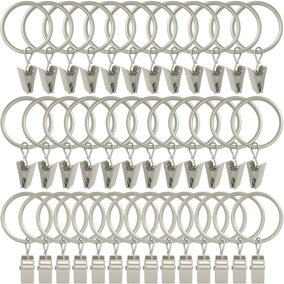 Anillos para cortinas WeekSight de plata mate con clips, paquete de 40