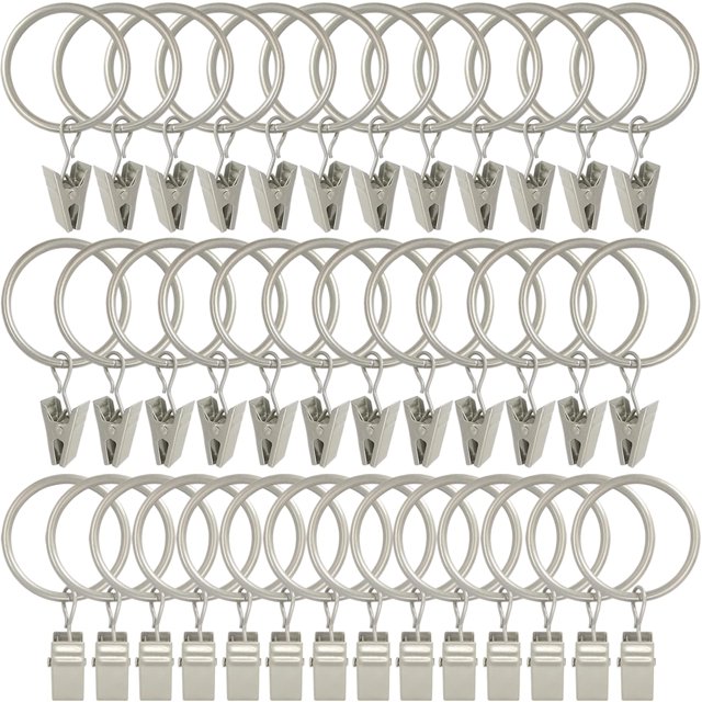 Anillos para cortinas WeekSight de plata mate con clips, paquete de 40