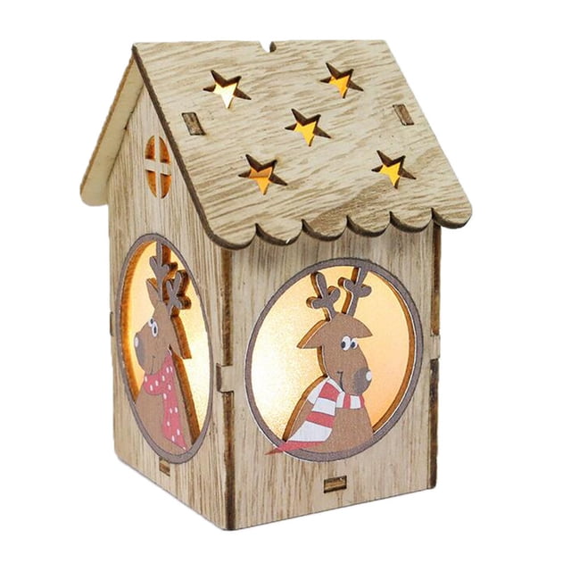 pstuiky Adornos navideños colgantes para árbol de Navidad: casa de muñecas de madera con luces LED, villa, decoración para colgar en el árbol.
