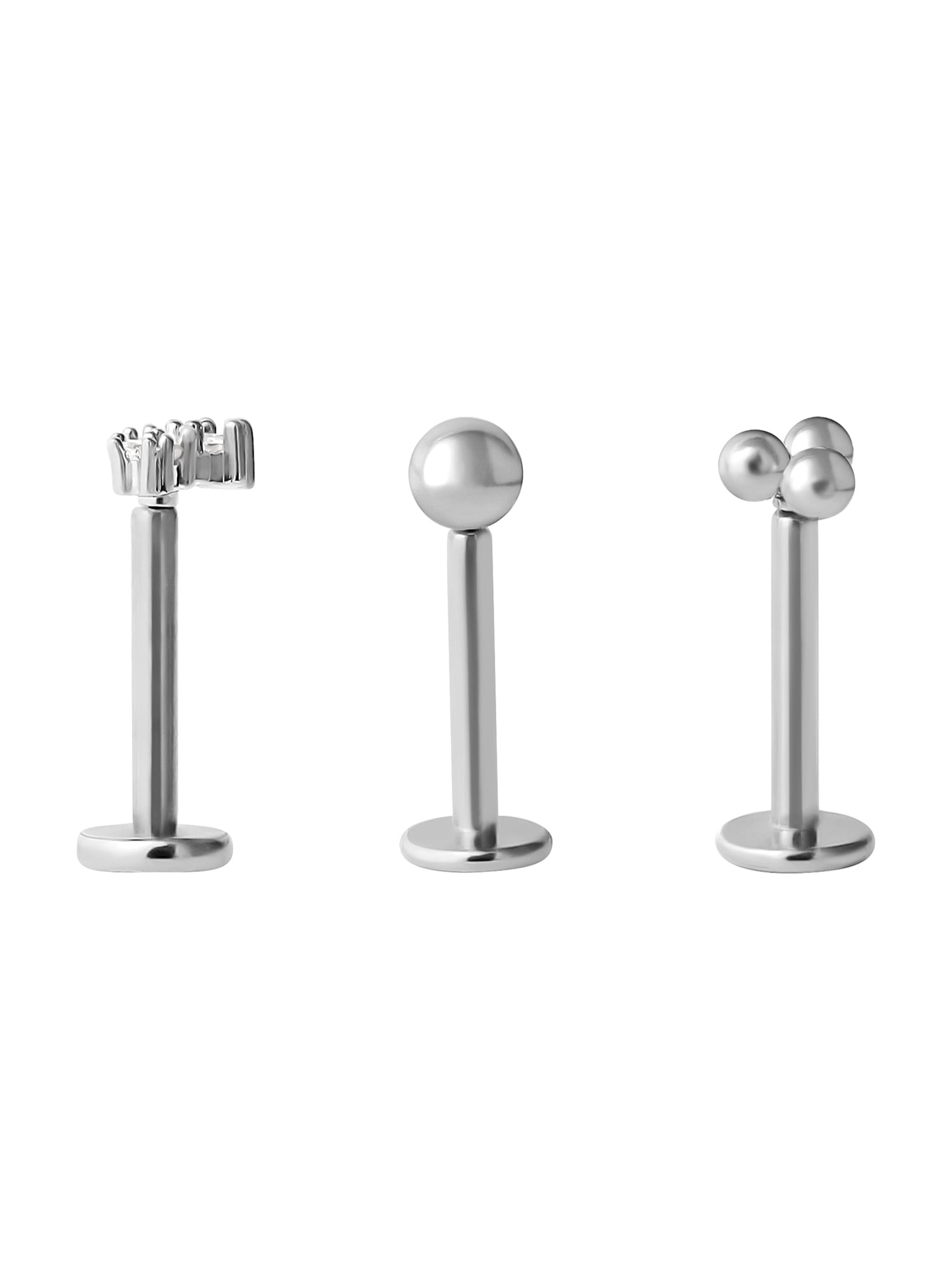 No Boundaries Women's CZ Cartilage Stud Pack, Stainless Steel, 3-Piece Set