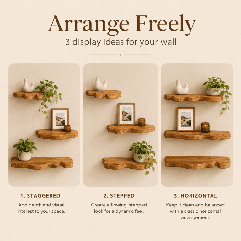 Mehoom Live Edge Floating Shelves Set of 3, Brown photo 5