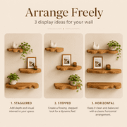MEHOOM Set of 3 Live Edge Solid Wooden Floating Shelves, Rustic Farmhouse Vintage Wall Shelf Display Decor for Living Room, Bathroom, Bedroom, Brown
