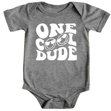 

One Cool Dude Retro Boys First Birthday Shirt & Bodysuit for Boys Granite Heather Bodysuit 24 Months
