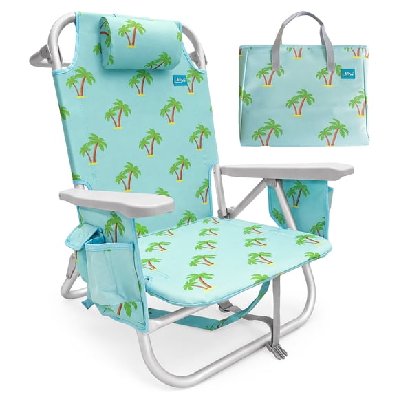 Bliss Hammocks Folding Beach Chair Recliner with Detachable Cooler, Palm Tree