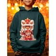 thumbnail image 3 of Happy New Year Cartoon Lion Dance Print Hoodies For Kid Boys - Casual Graphic Design With Stretch Fabric Pullover Sweatshirt, 3 of 8