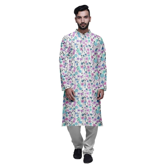 Atasi Kurta Pyjama de Fête pour Hommes, Col Mandarin, Ensemble Ethnique Imprimé Kurta